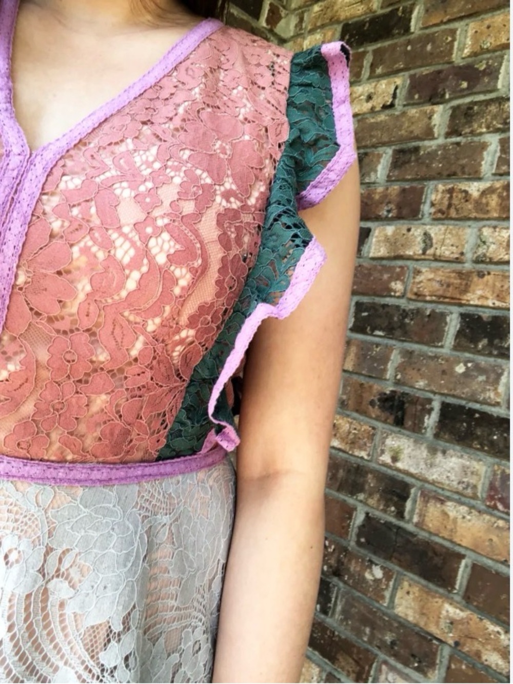 Sugarlips Lace Peplum Top in Rose, Lilac, Green and Cream